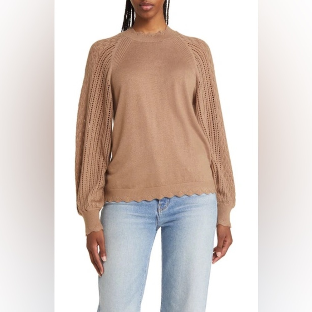 Wit & Wisdom Peanut Butter scalloped hem sweater. 1X